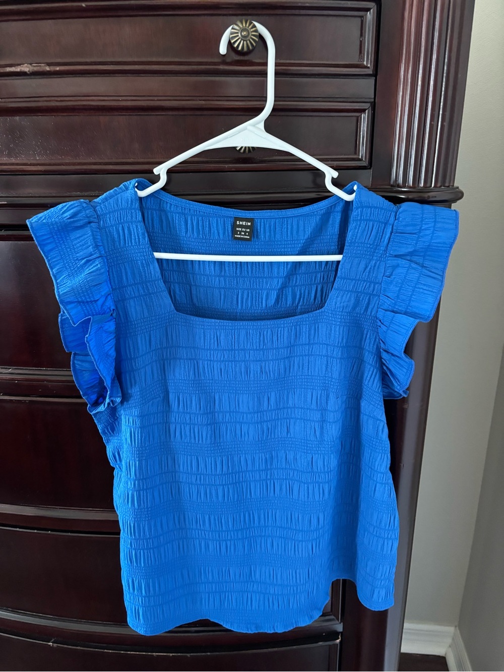 SHEIN Royal Blue Square Neck Ruffle Sleeve Blouse